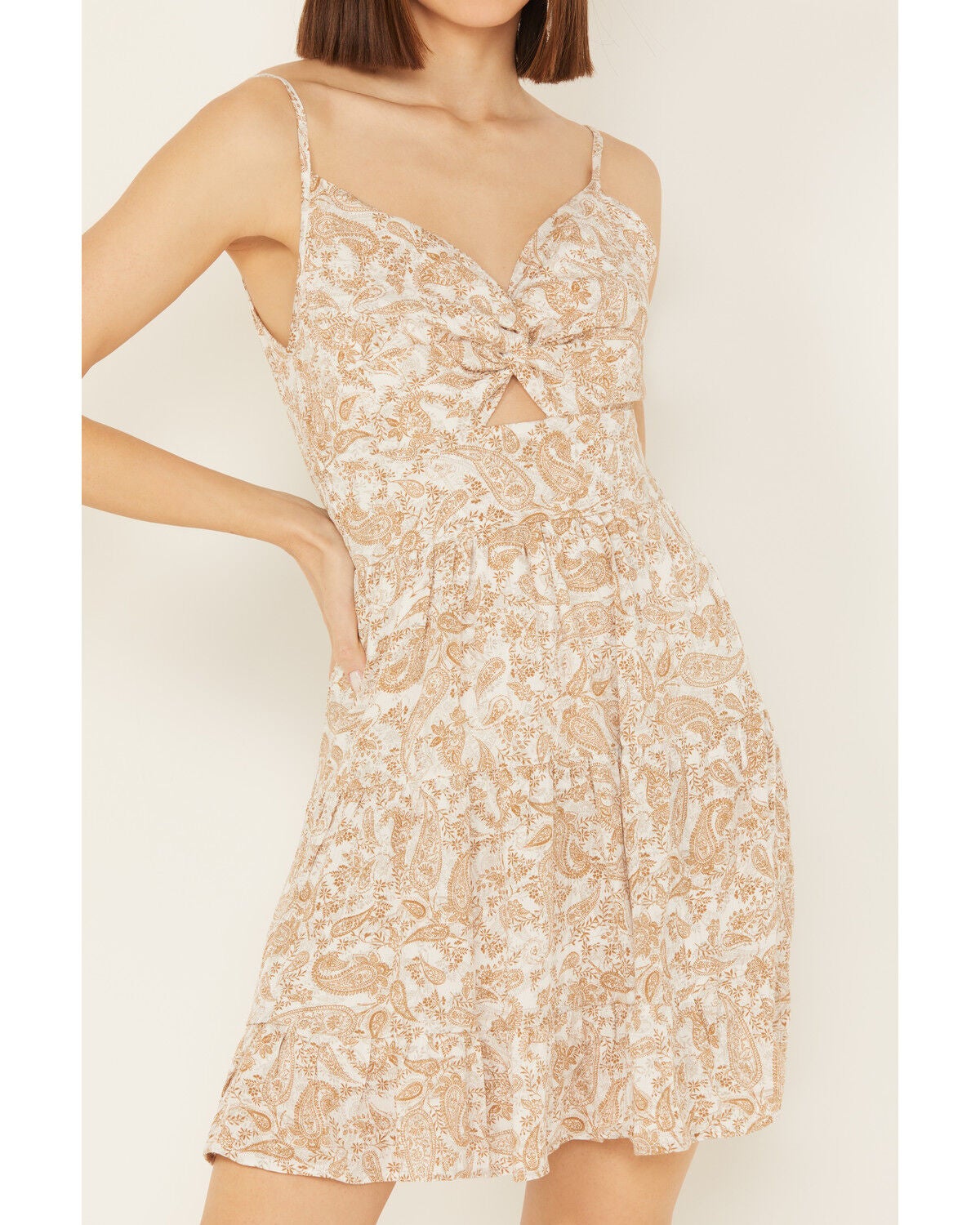 Image #3 - Wild Moss Women's Paisley Print Knot Front Mini Dress, , hi-res