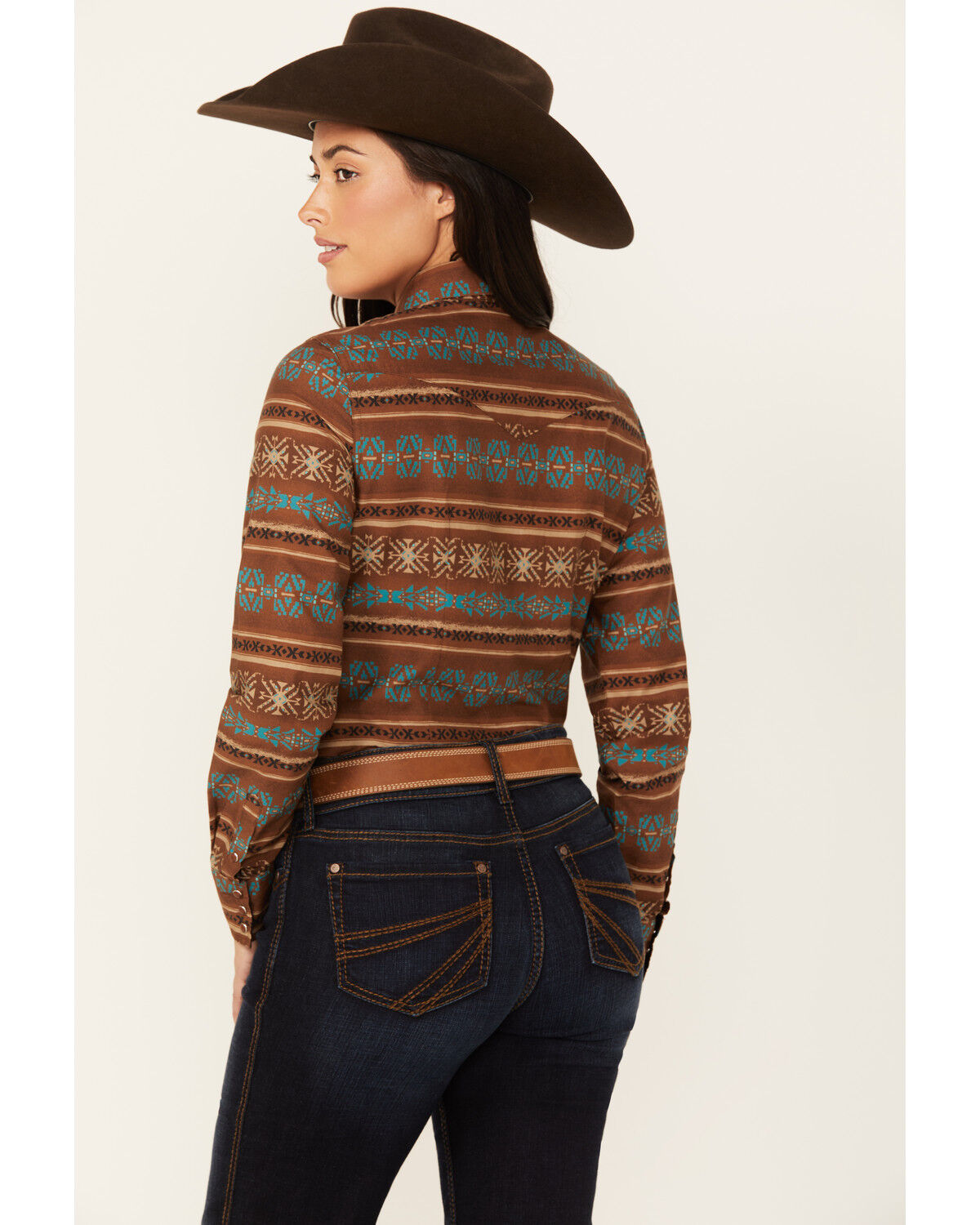 Image #4 - Roper Women's Southwestern Print Long Sleeve Snap Western Shirt, Brown, hi-res