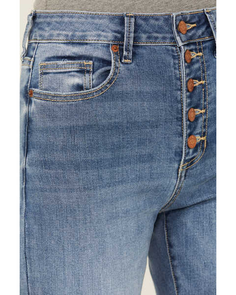 Image #2 - Sneak Peek Women's Medium Wash High Rise Exposed Button-Fly Stretch Bootcut Jeans , Medium Wash, hi-res