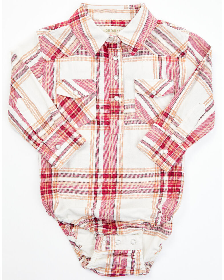 Shyanne Infant Girls' Long Sleeve Plaid Onesie, Ivory, hi-res