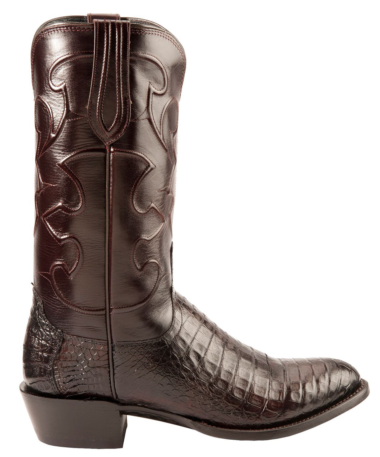 Image #2 - Lucchese Men's Charles Crocodile Belly Cowboy Boots - Round Toe, Black Cherry, hi-res