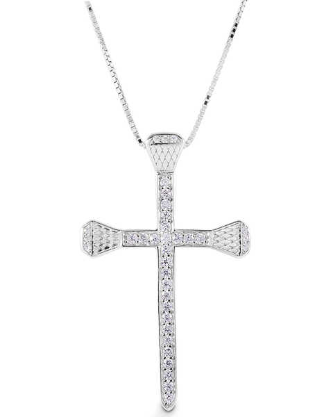Image #1 -  Kelly Herd Women's Pave Horseshoe Nail Cross Necklace , Silver, hi-res