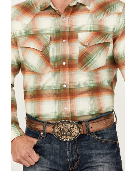 Image #3 - Pendleton Men's Wyatt Plaid Print Long Sleeve Pearl Snap Western Shirt , Blue, hi-res