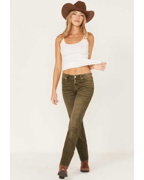 Cleo + Wolf Women's High Rise Cargo Straight Jeans, Olive, hi-res