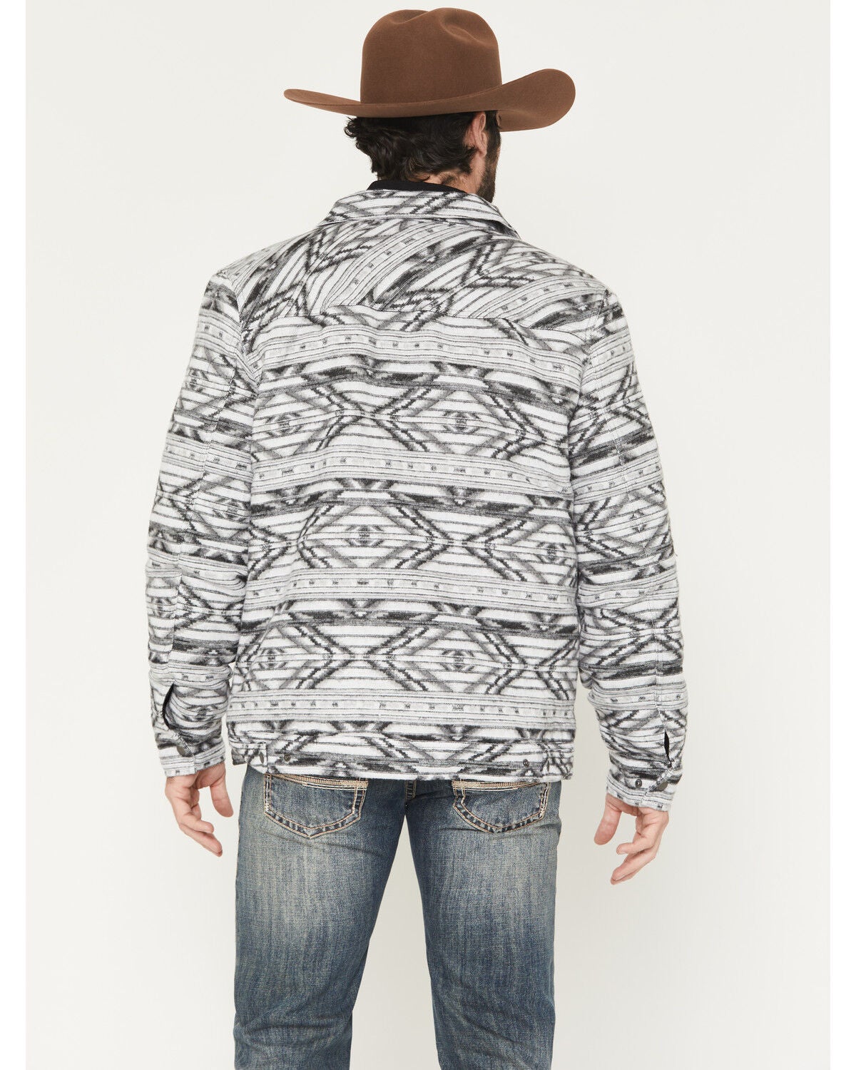Image #4 - Rock & Roll Denim Men's Southwestern Print Berber Lined Shirt Jacket, Grey, hi-res
