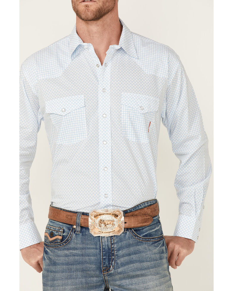 Reisistol Men's Valpariso Medallion Print Long Sleeve Snap Western Shirt , Blue, hi-res