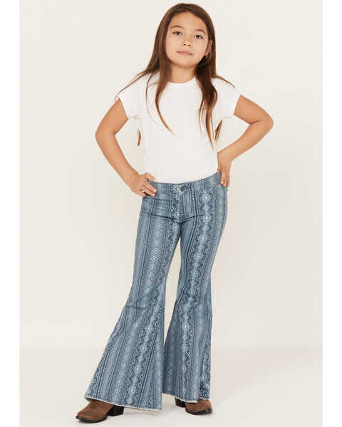 Rock & Roll Denim Girls' Bargain Button Bell Bottom Jeans, Blue, hi-res