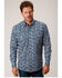 Image #1 - Roper Men's Amarillo Paisley Print Long Sleeve Button Down Western Shirt, Blue, hi-res