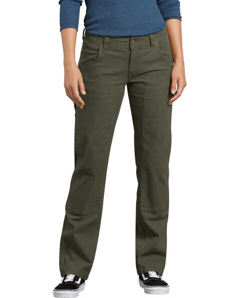 Image #1 - Dickies Women's Solid Stretch Double Front Duck Carpenter Pants , Moss Green, hi-res