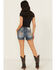 Image #1 - Miss Me Women's Medium Wash Mid Rise Fleur de Lis Bootcut Stretch Denim Jeans, Medium Wash, hi-res