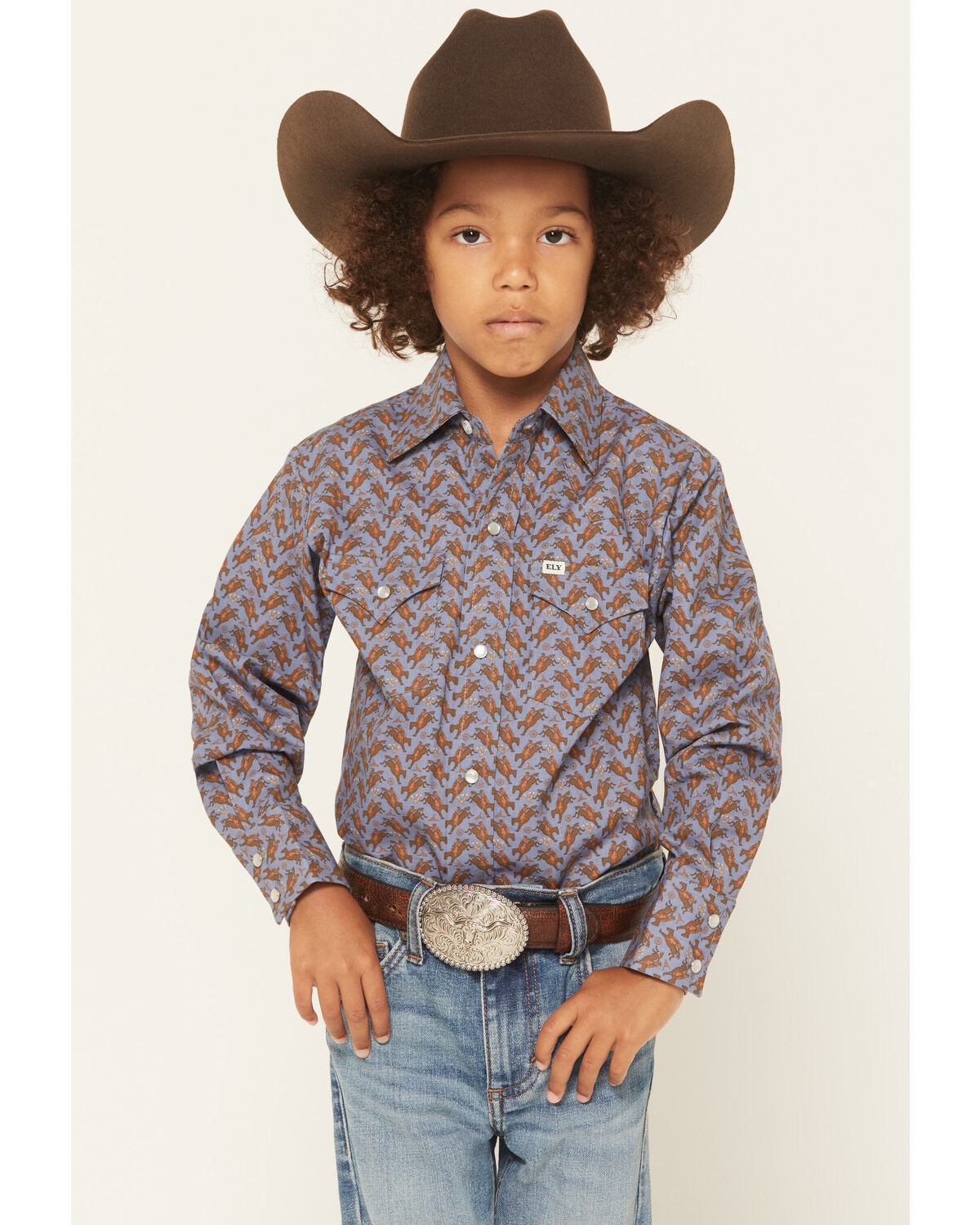 Image #1 - Ely Walker Boys' Cowboy Long Sleeve Snap Western Shirt, Blue, hi-res