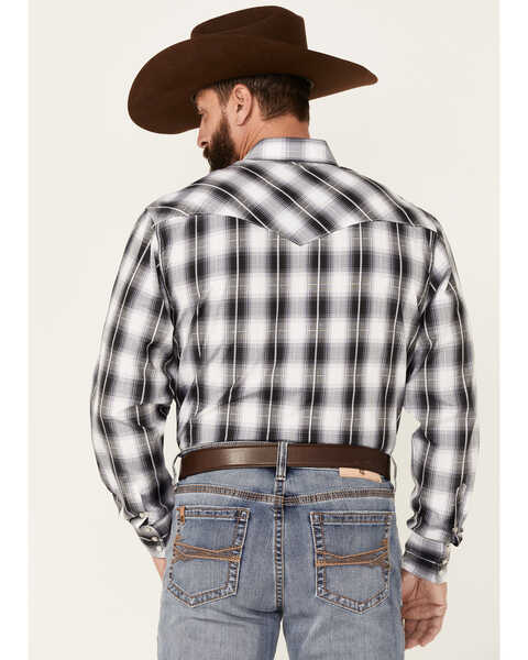Image #4 - Rodeo Clothing Men's Back & White Large Dobby Plaid Long Sleeve Snap Western Shirt , Grey, hi-res