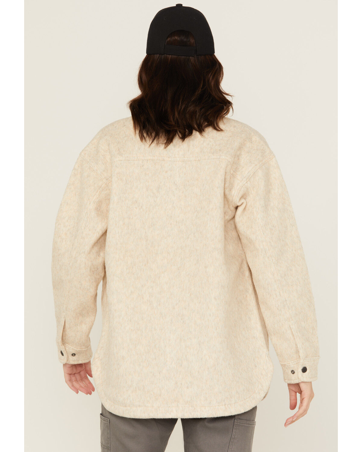 Image #4 - Carhartt Women's Loose Fit Brushed Fleece Snap Shacket, Oatmeal, hi-res