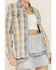 Cleo + Wolf Women's Light Wash Denim and Plaid Print Shacket, Light Wash, hi-res