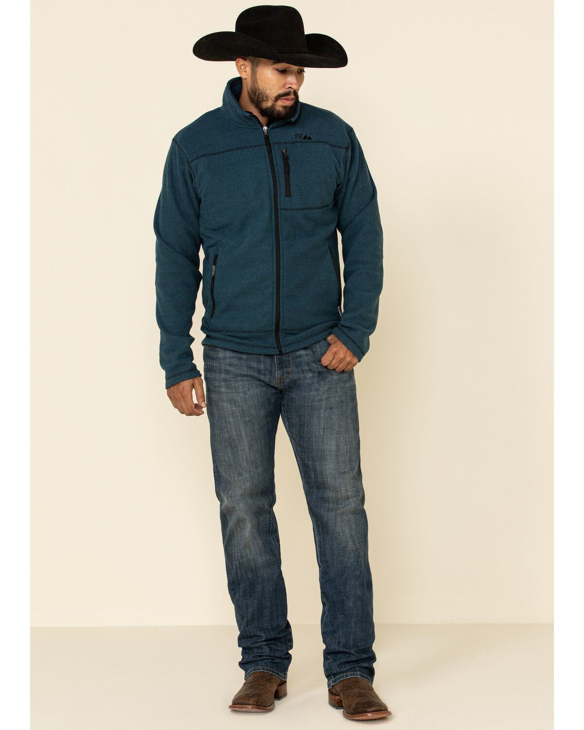 Image #2 - Powder River Outfitters Men's Teal Waffle Melange Knit Zip-Front Jacket, Teal, hi-res