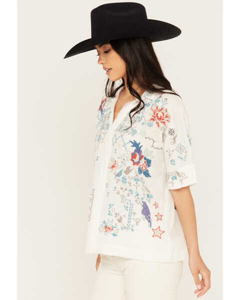 Image #2 - Johnny Was Women's Embroidered Short Sleeve Wodeleah Blouse , Natural, hi-res