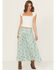 Image #1 - Rock & Roll Denim Women's Floral Print Button-Down Midi Skirt, Aqua, hi-res