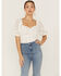Flying Tomato Women's Lace Rouched Front Crop Top , Ivory, hi-res
