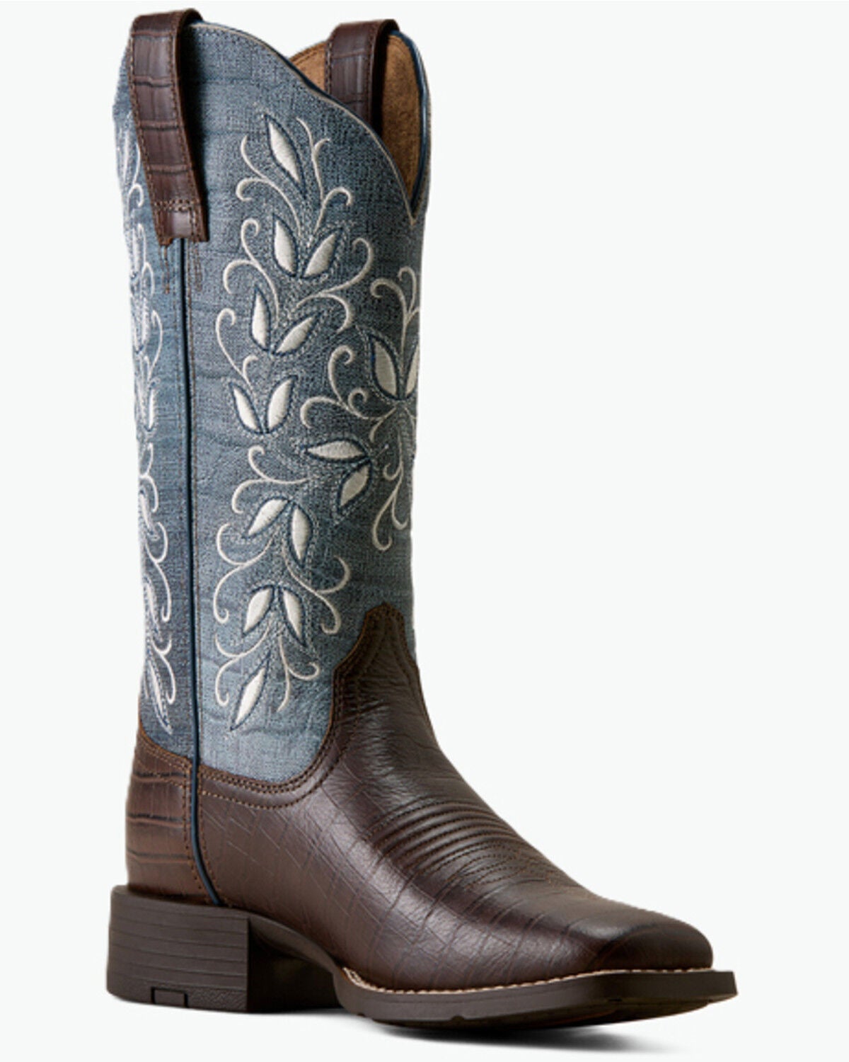 Ariat Women's Round Up Holly Crocodile Print Performance Western Boots - Broad Square Toe, Brown, hi-res