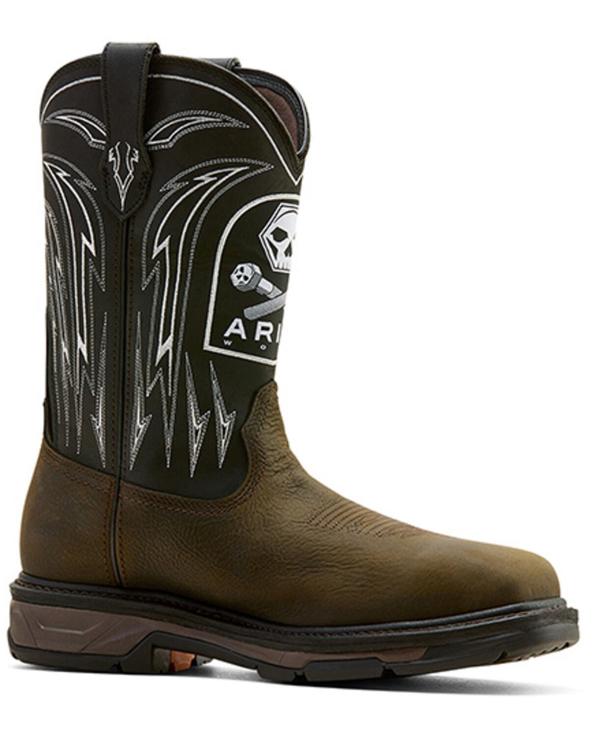 Ariat Men's WorkHog&reg; XT Bolt Skull Waterproof Work Boots - Carbon Toe, Brown, hi-res