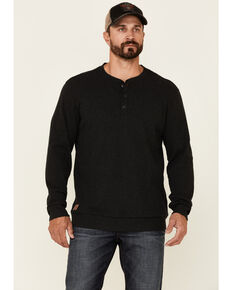 Moonshine Spirit Men's Solid Black Snow Creek Long Sleeve Henley T-Shirt , Black, hi-res