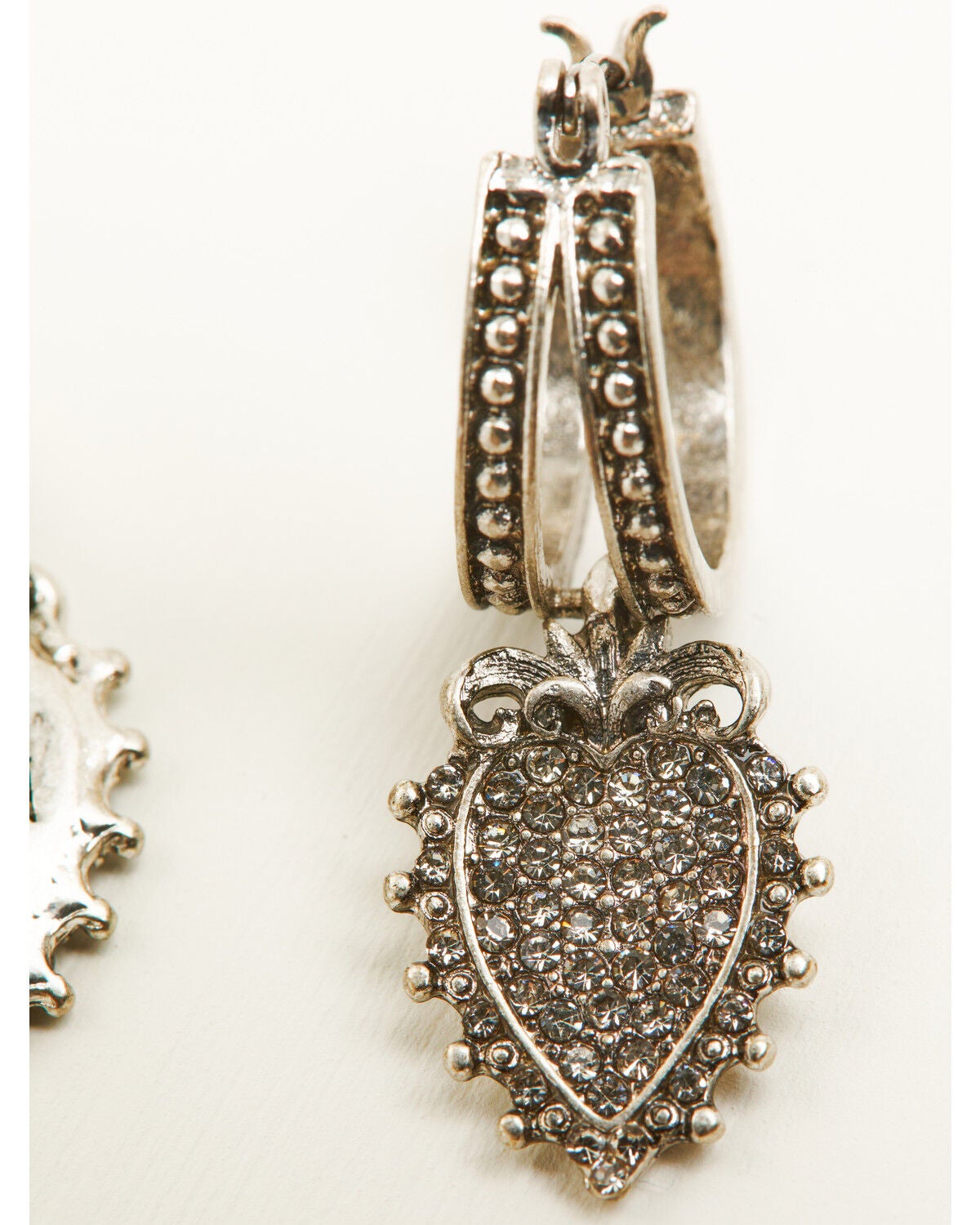 Image #2 - Lainey Wilson Women's Heart Drop Hoop Earrings, Silver, hi-res