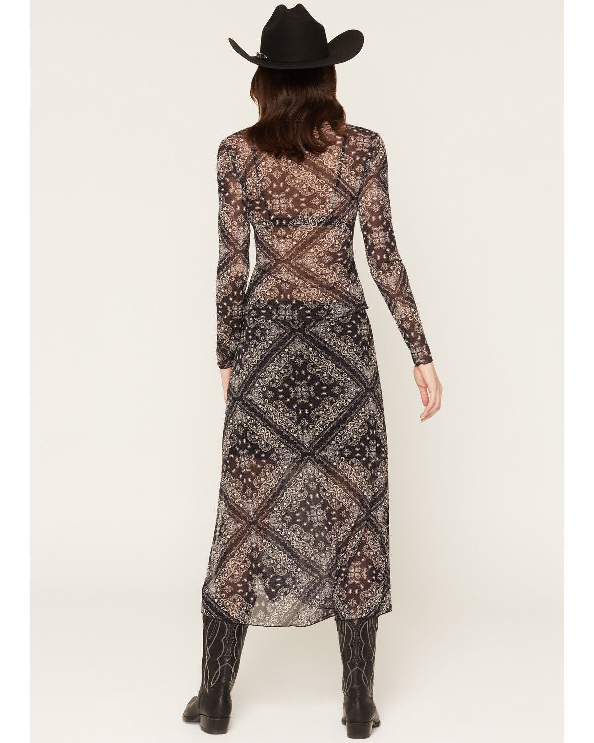 Image #3 - Idyllwind Women's Blackmoor Bandana Print Mesh Midi Skirt, Black, hi-res