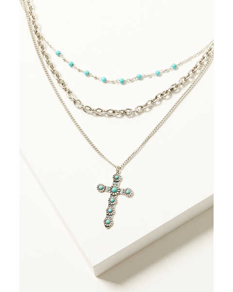 Shyanne Women's Layered Cross Statement Necklace , Turquoise, hi-res
