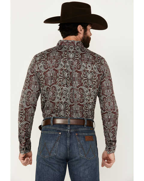 Image #4 - Cody James Men's Showcase Paisley Print Long Sleeve Button-Down Stretch Western Shirt , Dark Red, hi-res