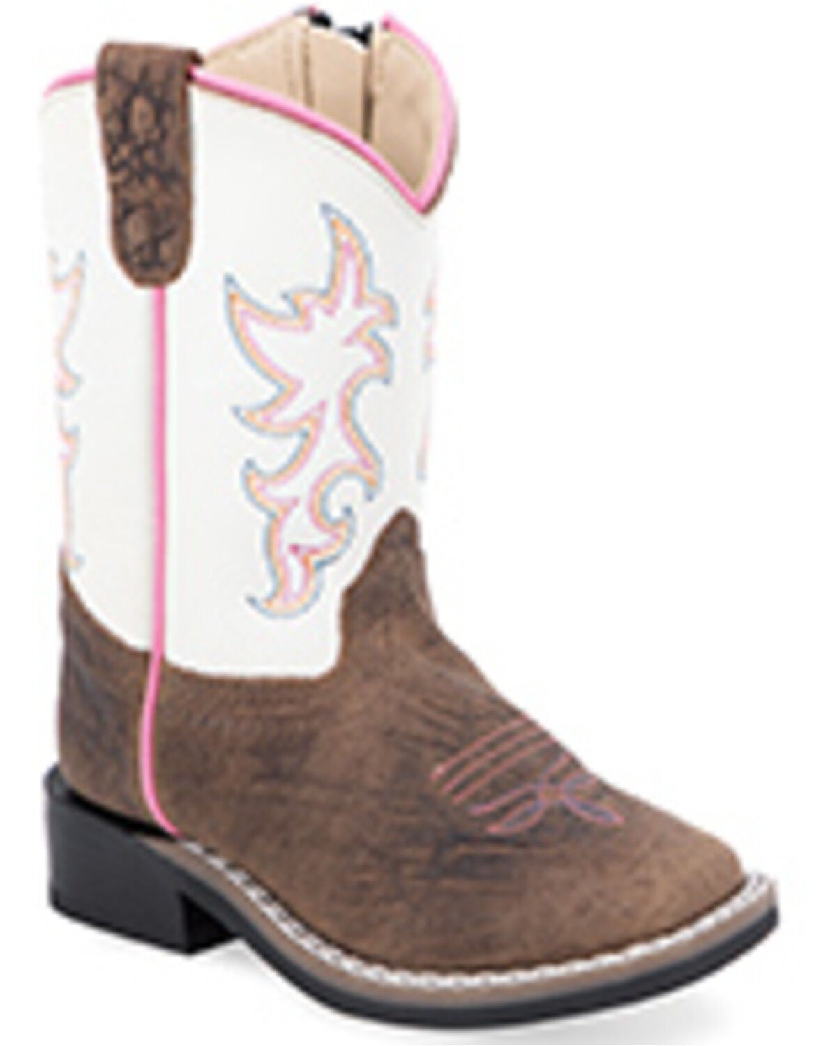 Old West Toddler Girls' Western Boots - Broad Square Toe, White, hi-res