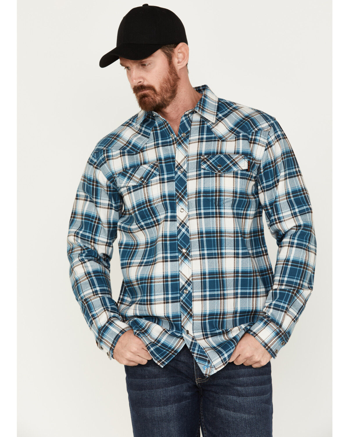Image #1 - Cody James Men's FR Check Plaid Long Sleeve Work Shirt, Blue, hi-res
