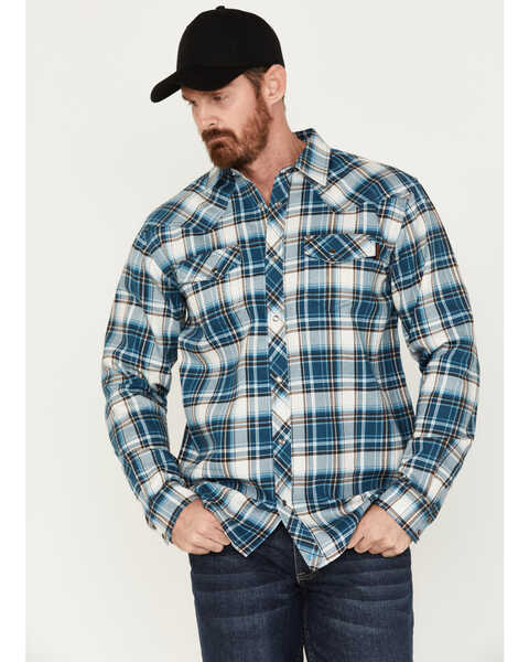 Cody James Men's FR Check Plaid Long Sleeve Work Shirt , Blue, hi-res