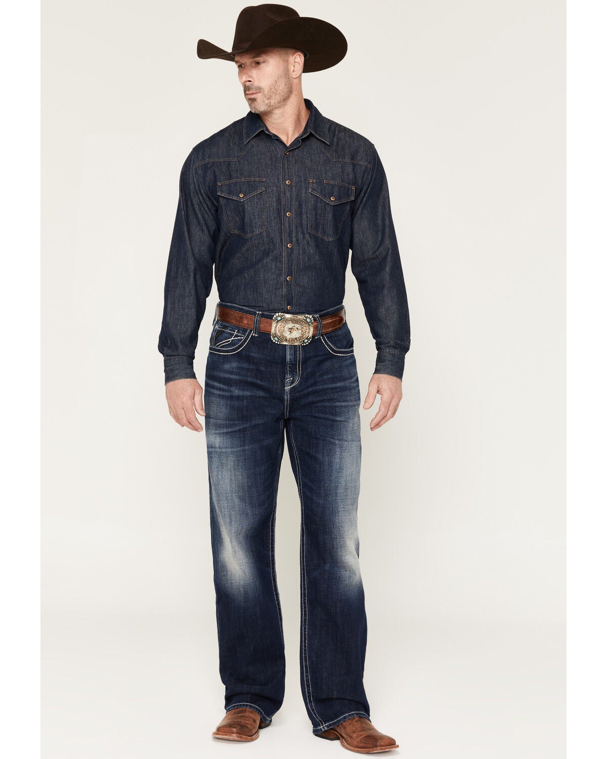 Image #1 - Ariat Men's Hugo Hansen Dark Wash Baggy Straight Stretch Denim Jeans, Dark Wash, hi-res