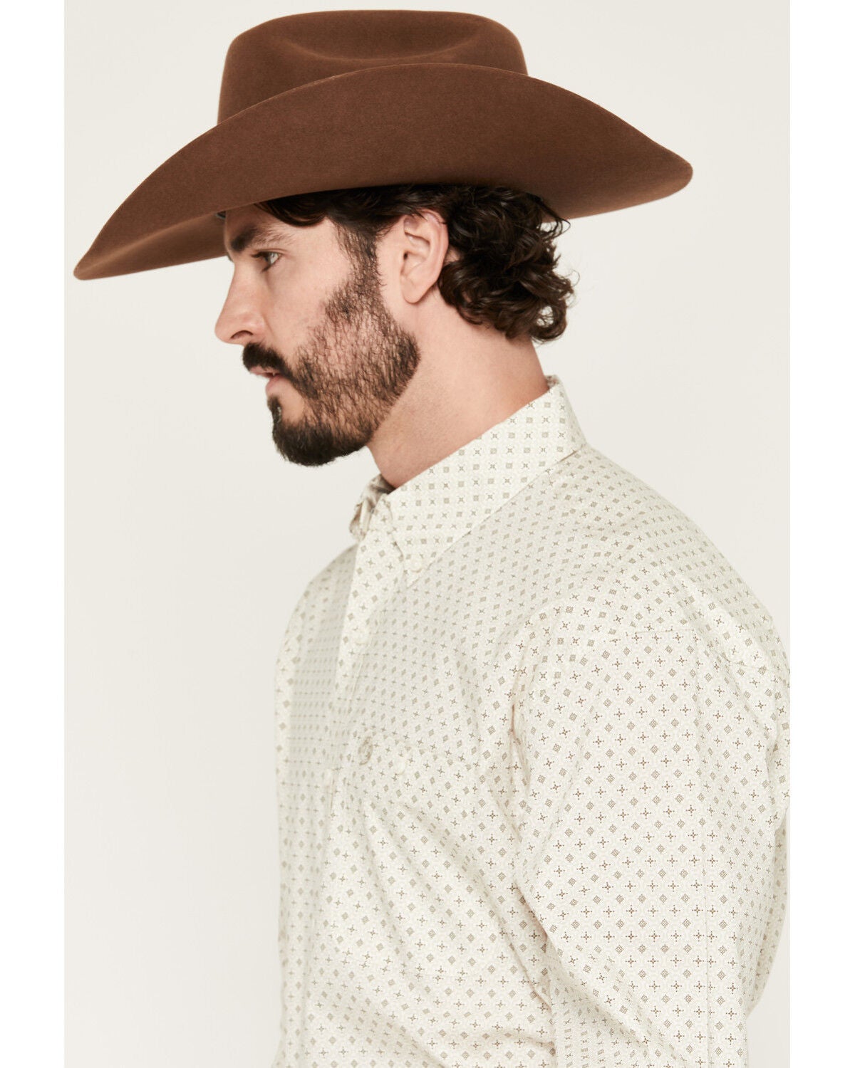 Image #2 - George Strait by Wrangler Men's Geo Print Long Sleeve Button-Down Stretch Western Shirt - Tall, Cream, hi-res