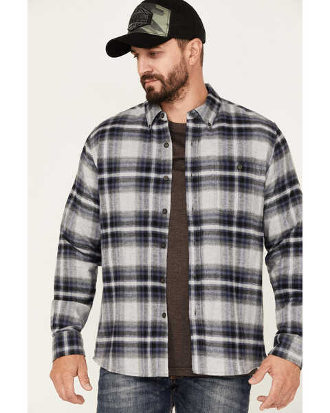 North River Men's Medium Plaid Print Long Sleeve Button-Down Flannel Shirt, Grey, hi-res