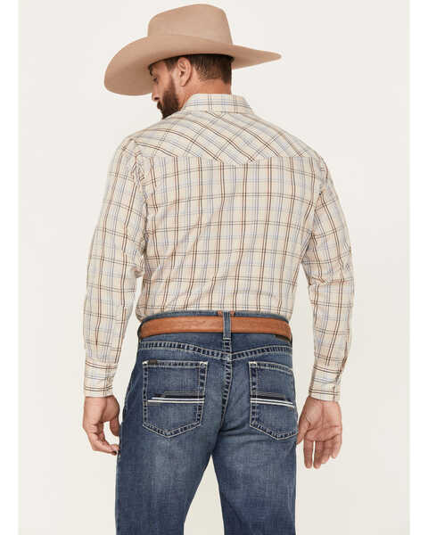 Image #4 - Ely Walker Men's Plaid Print Long Sleeve Snap Western Shirt , Beige/khaki, hi-res