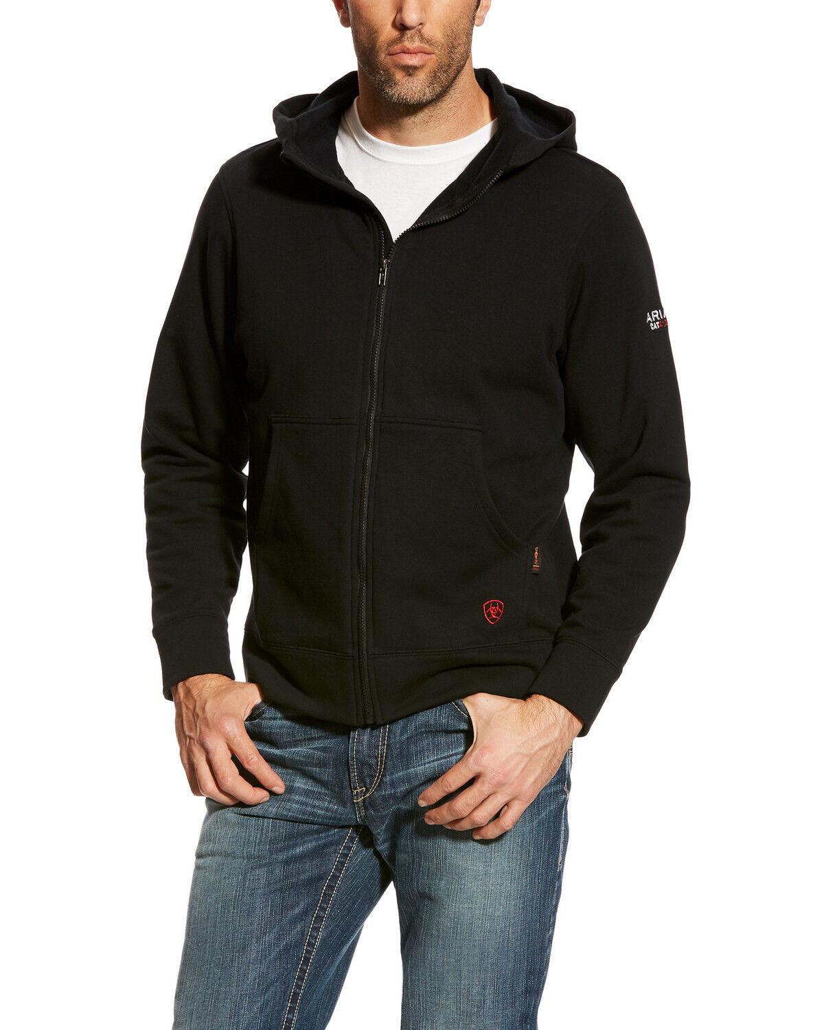 Image #1 - Ariat Men's Black FR Zip-Front Hooded Sweatshirt - Big, Black, hi-res