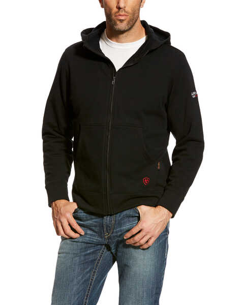 Ariat Men's Black FR Zip-Front Hooded Sweatshirt - Big , Black, hi-res