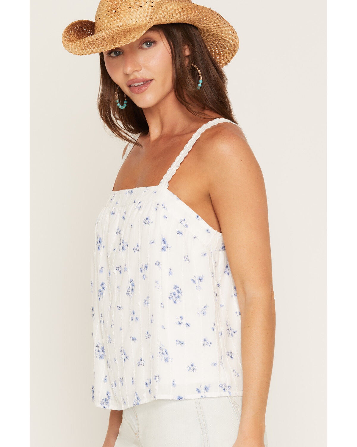 Image #2 - Lovestitch Women's Floral Print Tank Top, White, hi-res