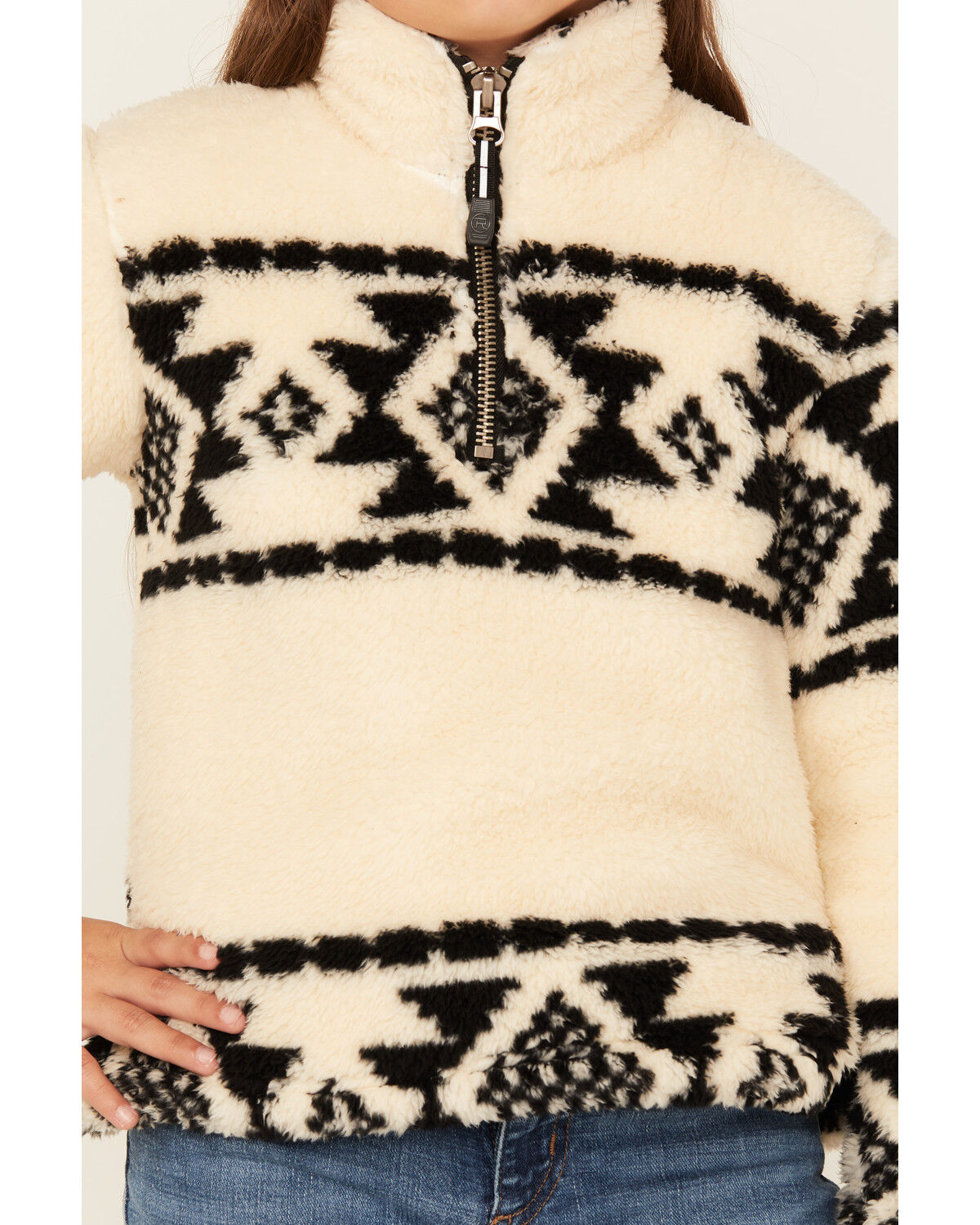 Image #3 - Roper Girls' Southwestern Print 1/4 Zip-Up Fleece Pullover, Cream, hi-res