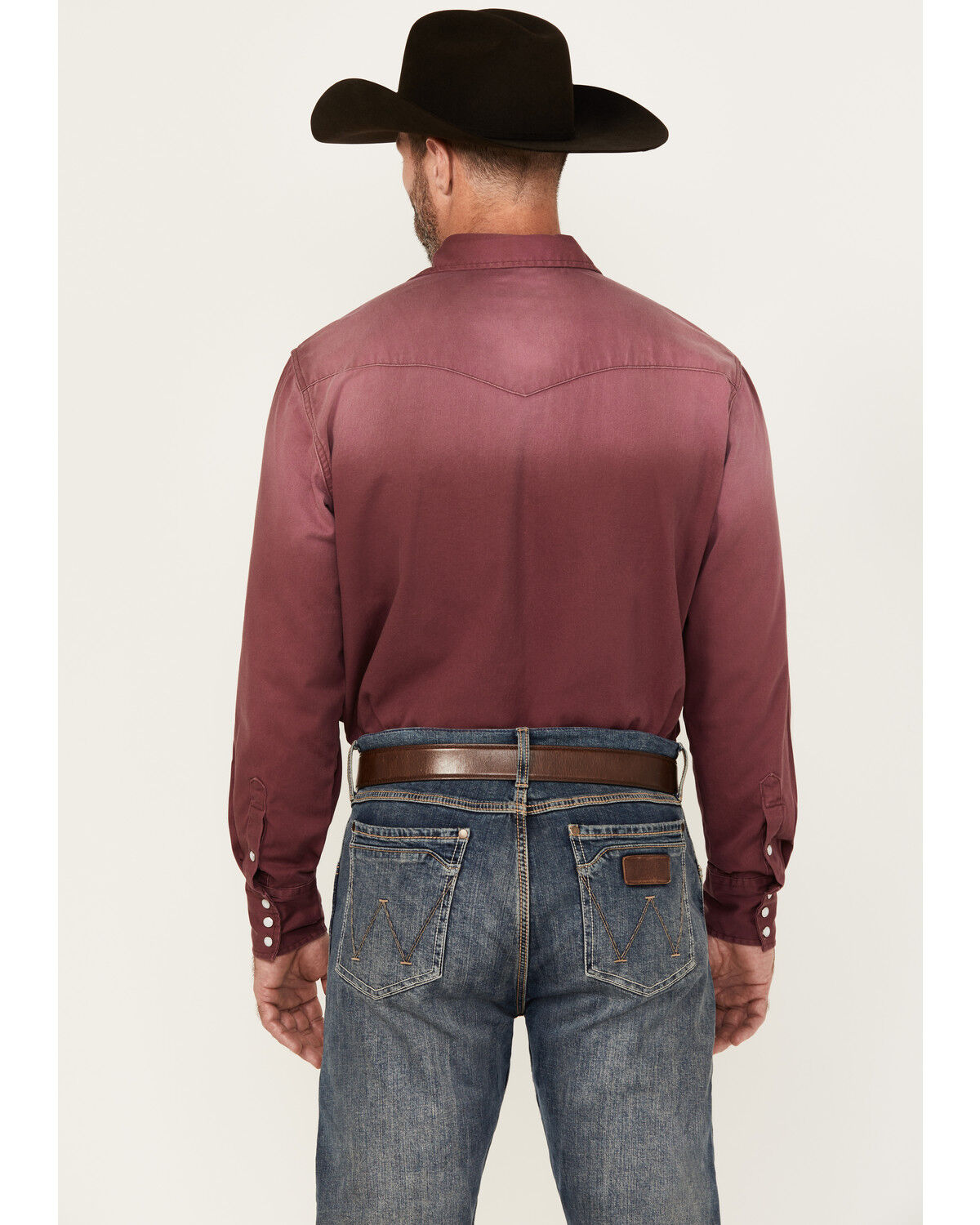 Image #4 - Wrangler Men's Vintage Washed Solid Long Sleeve Snap Western Shirt, Red, hi-res