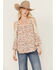 Image #1 - Wild Moss Women's Floral Print Cold Shoulder Top, Ivory, hi-res