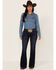 RANK 45 Women's Dark Wash Mid Riding Flare Jeans, Dark Wash, hi-res