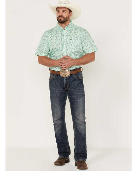 Image #2 - Panhandle Select Men's Allover Floral Print Short Sleeve Button Down Western Shirt , Green, hi-res