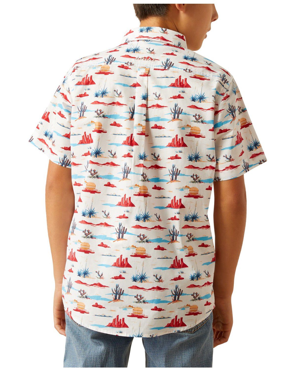 Image #2 - Ariat Boys' Desert Print Short Sleeve Button-Down Western Shirt, White, hi-res