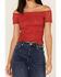 Panhandle Women's Floral Lace Off Shoulder Shirt, Red, hi-res