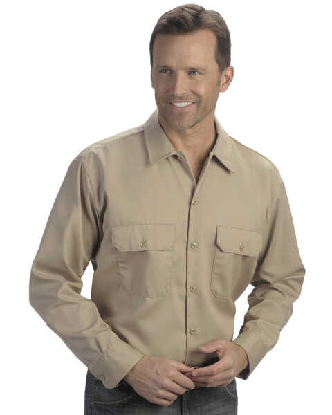 Image #1 - Dickies Men's Solid Twill Long Sleeve Work Shirt - Folded , Khaki, hi-res