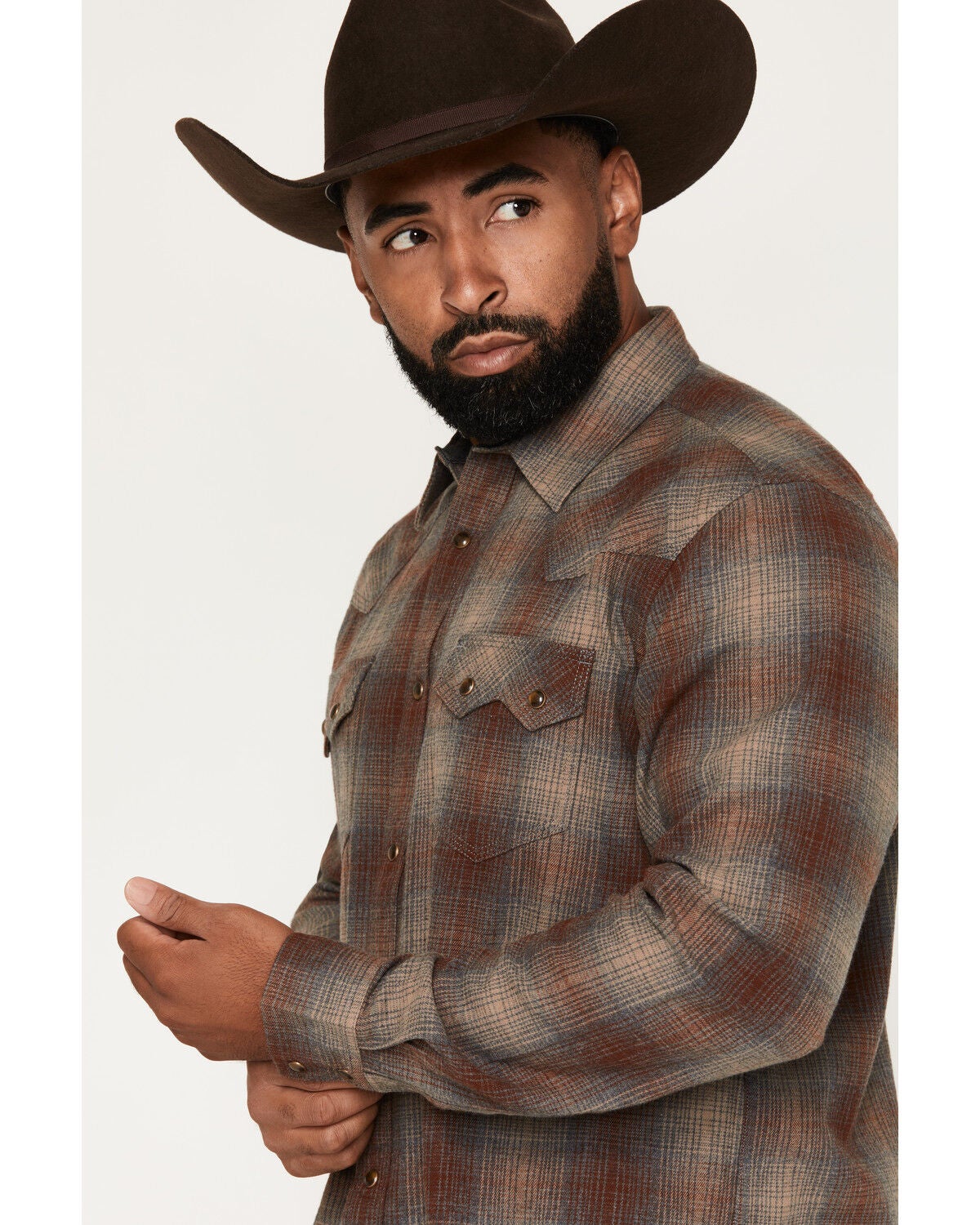 Image #2 - Moonshine Spirit&reg; Men's Bluff Plaid Print Long Sleeve Snap Flannel Shirt, Brown, hi-res