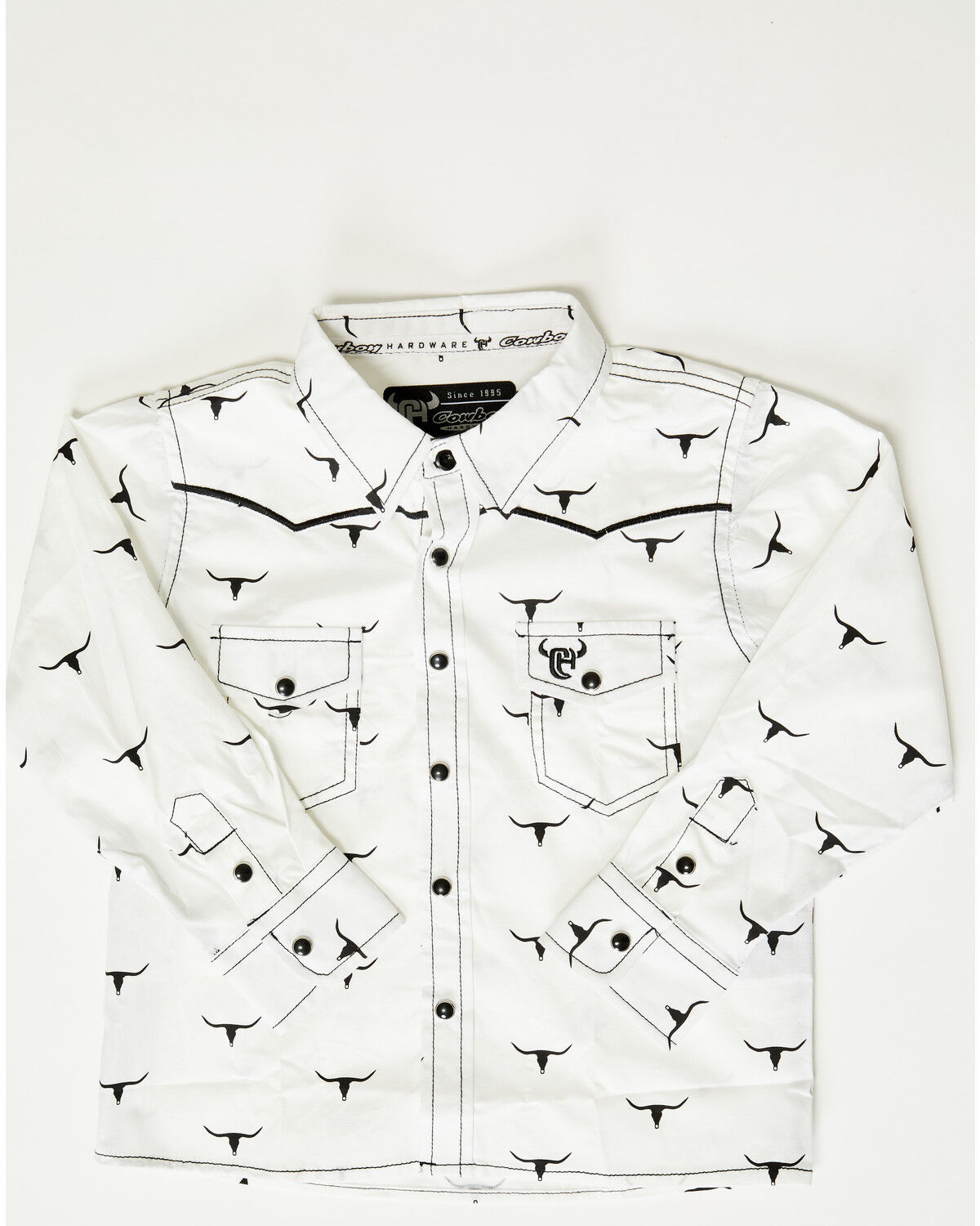 Image #1 - Cowboy Hardware Toddler Boys' Skull Scatter Long Sleeve Snap Stretch Western Shirt, White, hi-res