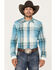 Image #1 - Wrangler Retro Men's Premium Plaid Print Long Sleeve Snap Western Shirt, Light Blue, hi-res